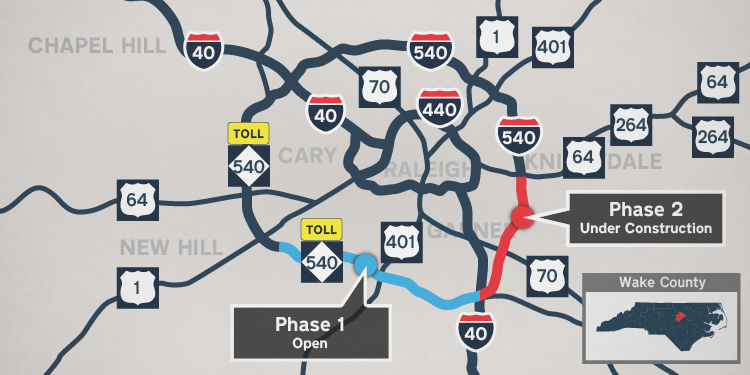 Current Map of Interstate 540 from the North Carolina Department of Transportation