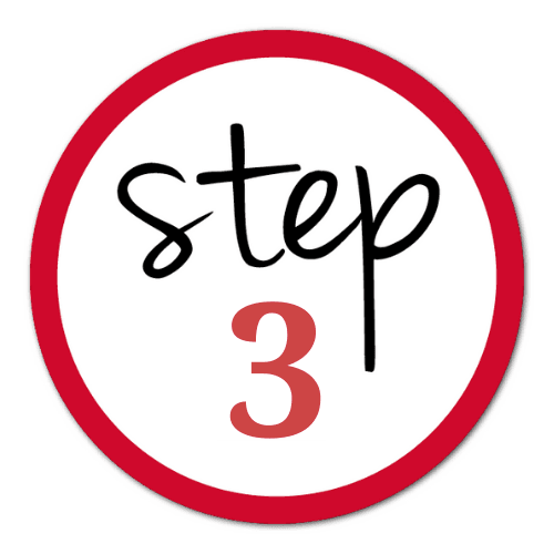 red and black circle with step  3 inside 