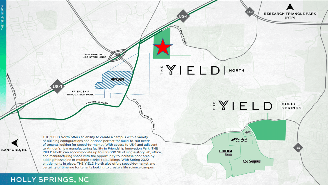 map showing location of the yield north site within the Town of Holly Springs